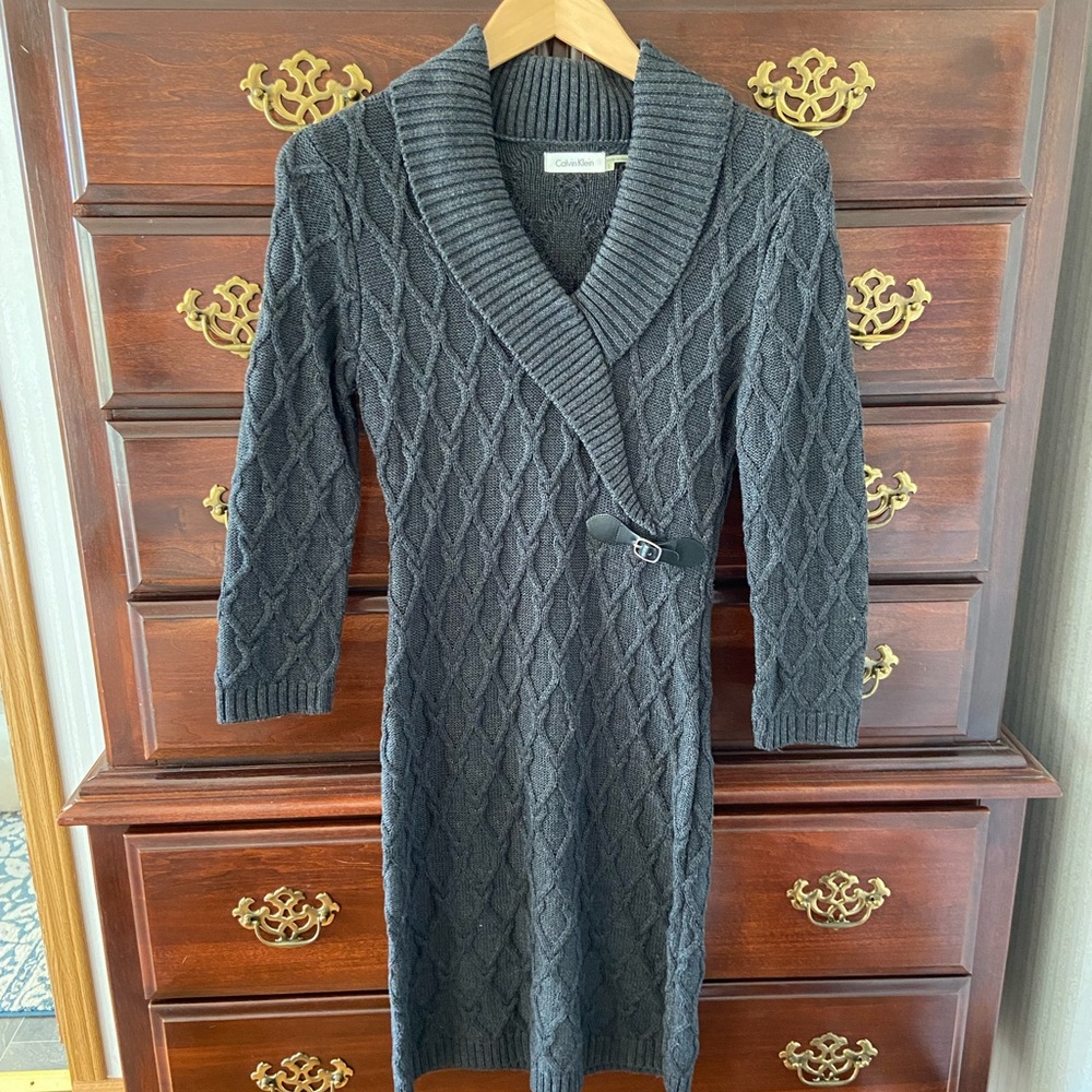 Calvin Klein Gray Cable Knit Sweater Dress